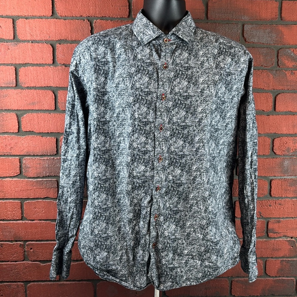 Marcello Men’s XL Marble Pattern Button-Down Shirt – Black/White/Grey AOP‎